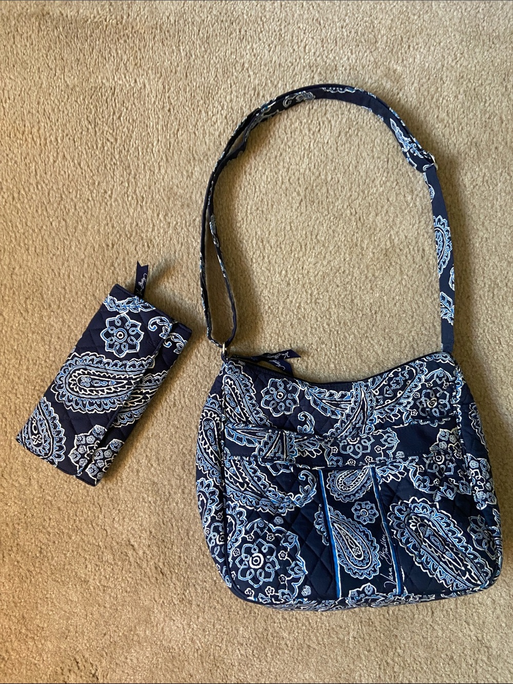 Vera Bradley shoulder or crossbody purse and matching wallet navy and white